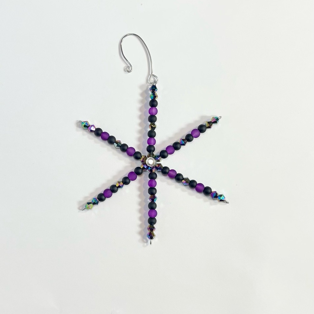 Purple and Black Beaded Snowflake Ornament